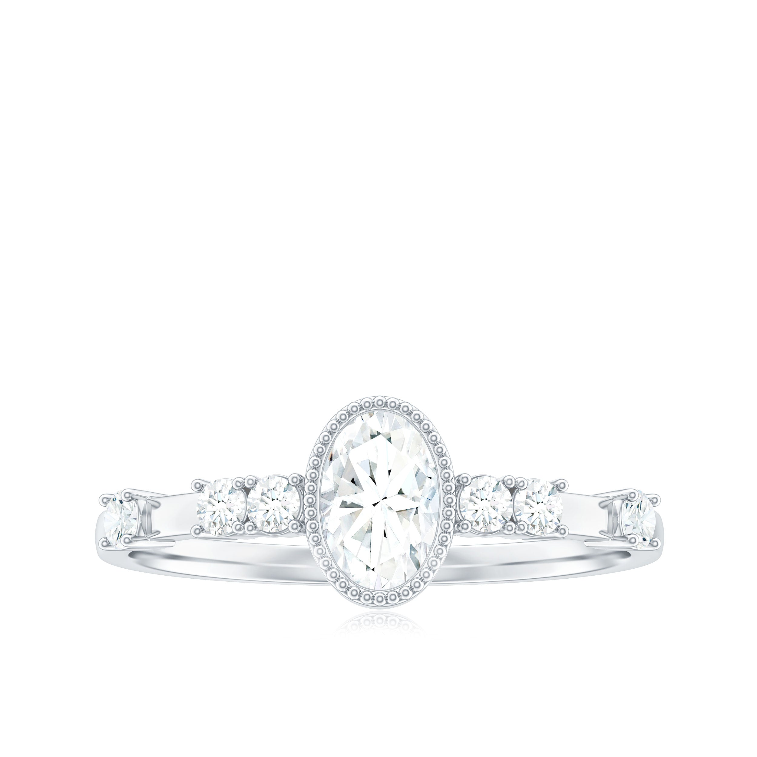 Oval Shape Zircon Solitaire Engagement Ring with Side Stones