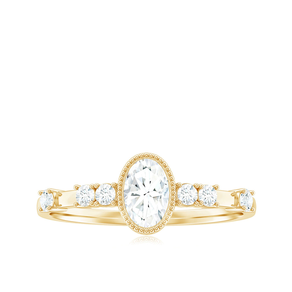 Oval Shape Zircon Solitaire Engagement Ring with Side Stones
