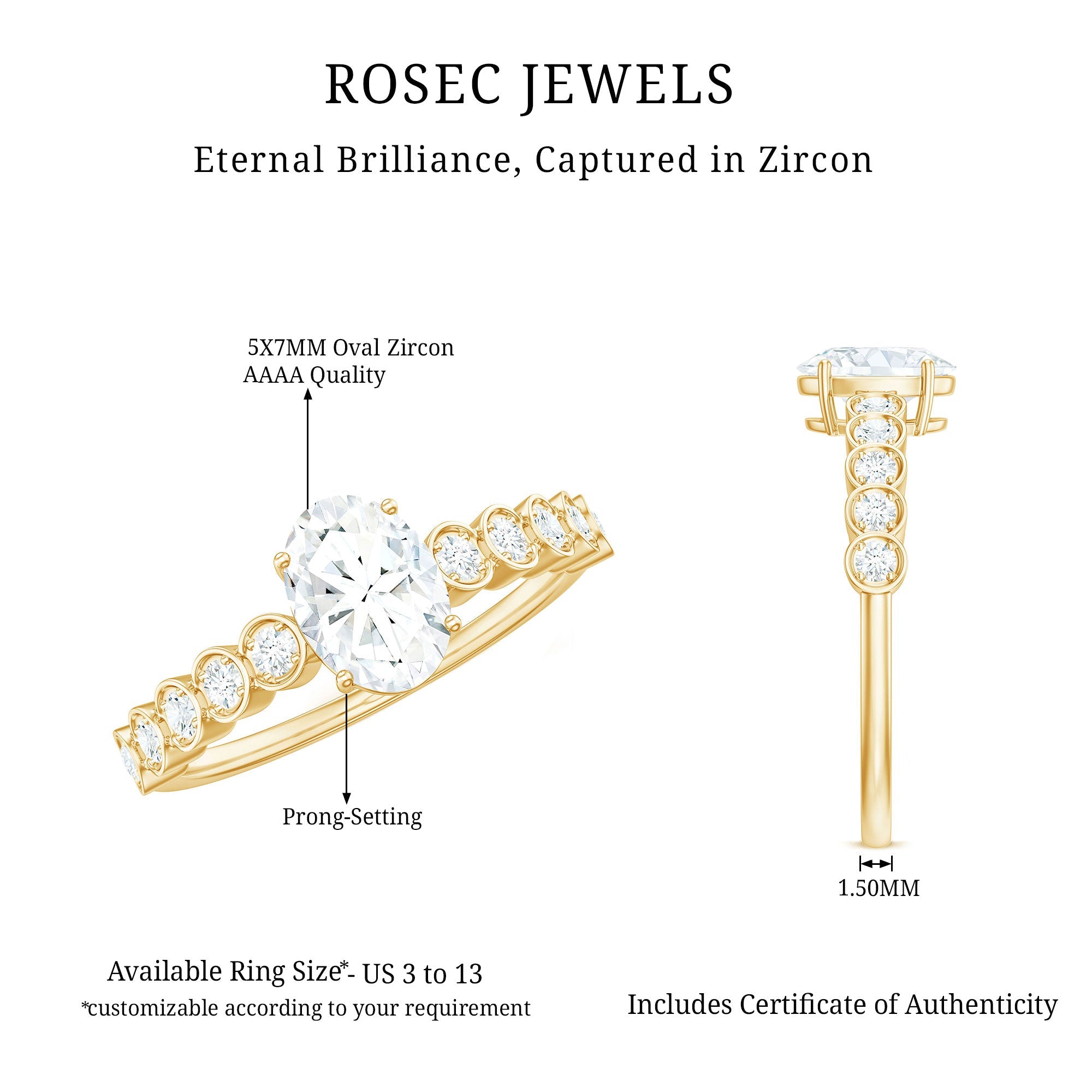 1.75 CT Prong Set Oval Cut Zircon Solitaire Engagement Ring