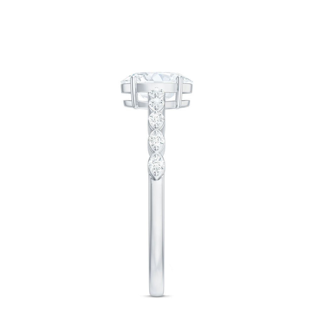 1.75 CT Oval Cut Solitaire Zircon Engagement Ring with Side Stones