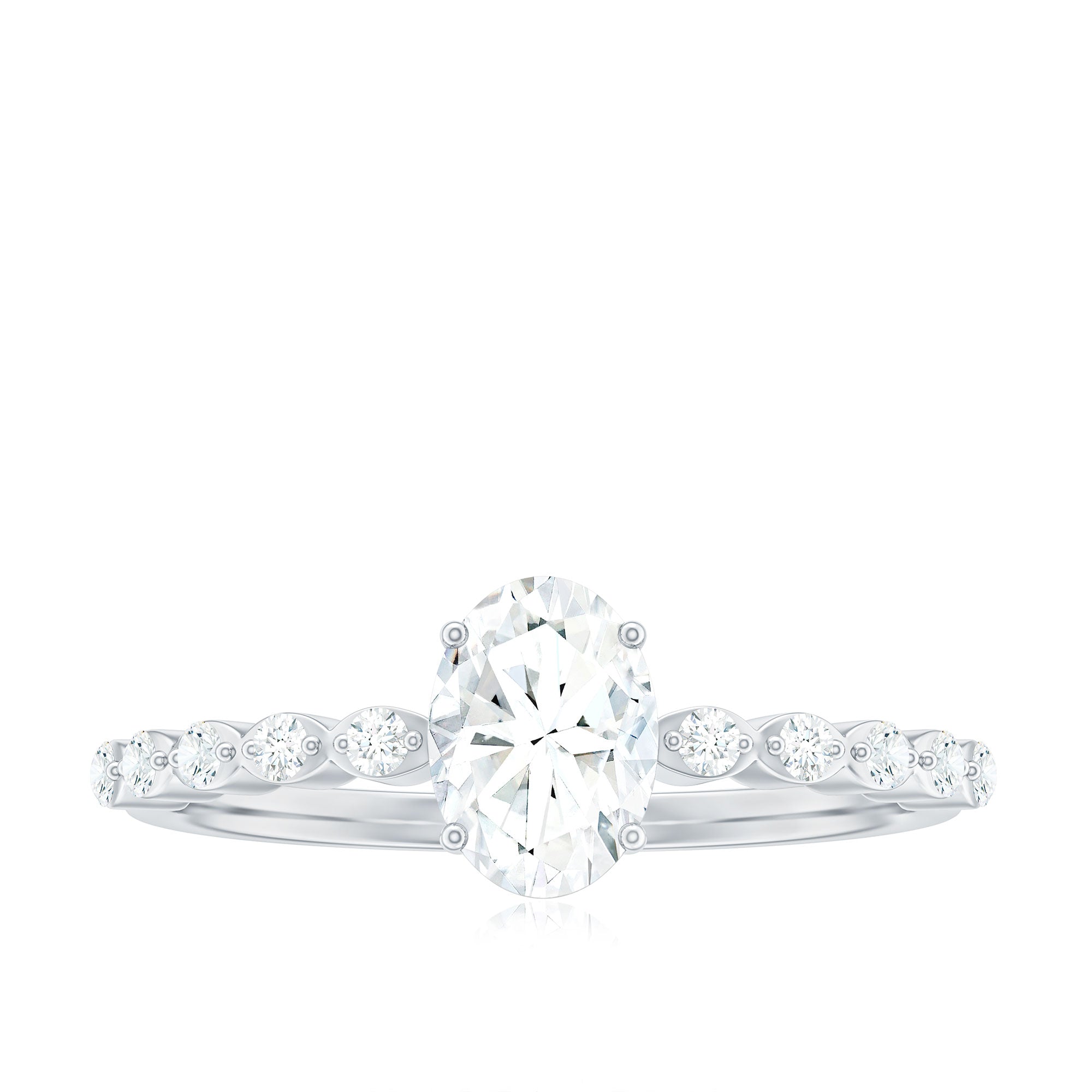 1.75 CT Oval Cut Solitaire Zircon Engagement Ring with Side Stones