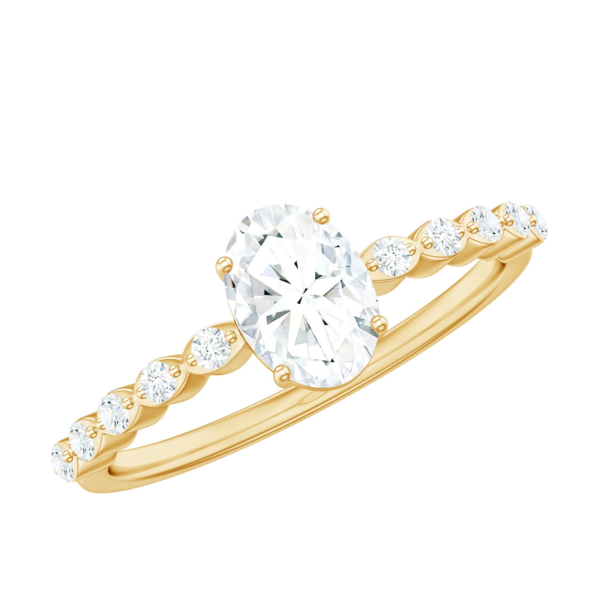 1.75 CT Oval Cut Solitaire Zircon Engagement Ring with Side Stones