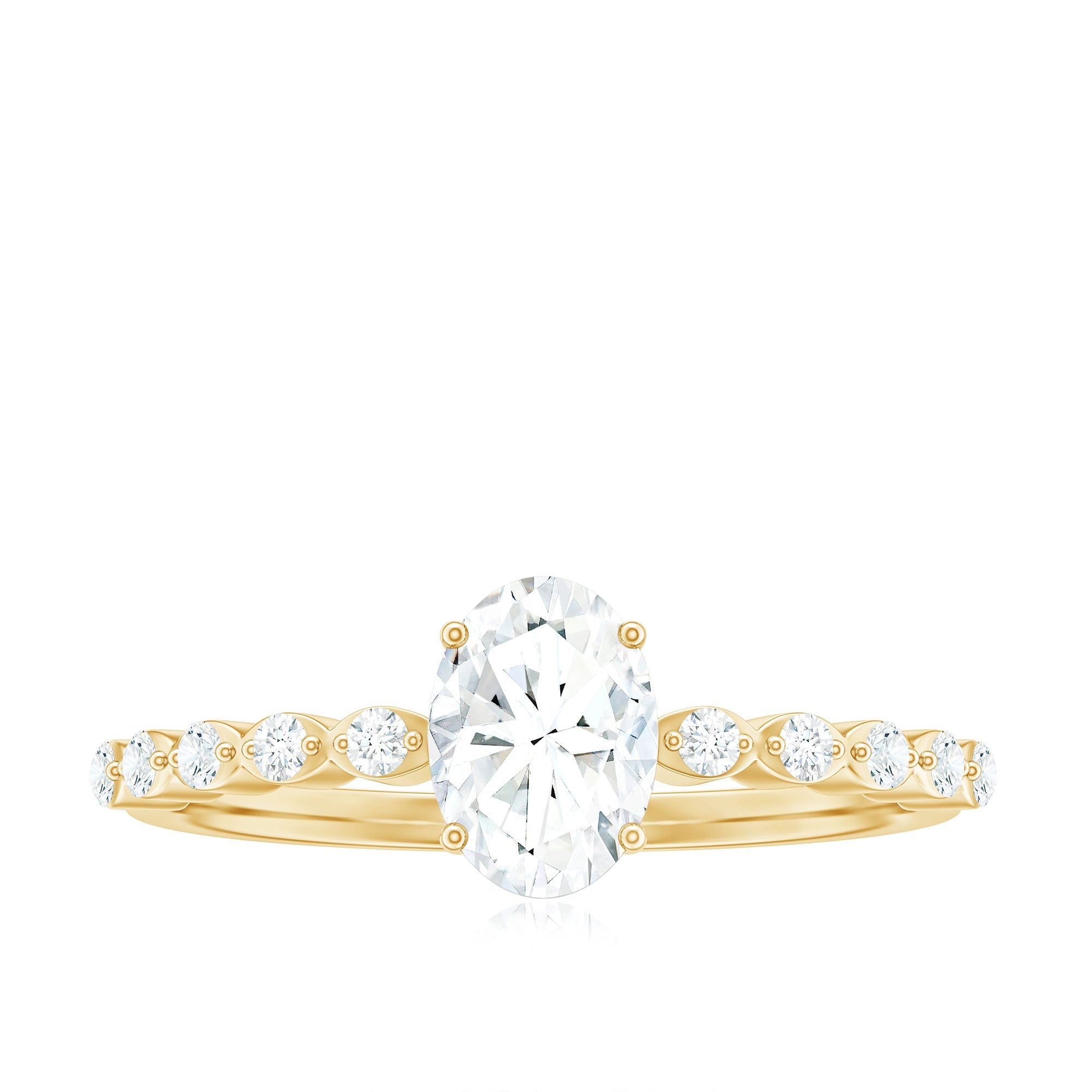 1.75 CT Oval Cut Solitaire Zircon Engagement Ring with Side Stones