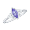 Vintage Style Marquise Tanzanite Promise Ring with Diamond Trio