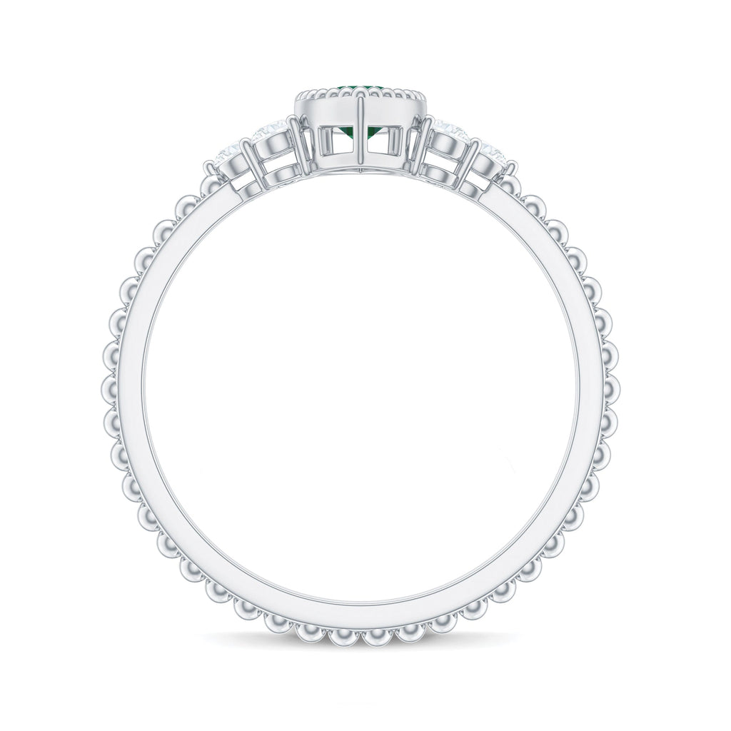 Vintage Inspired Emerald Promise Engagement Ring with Trio Diamond