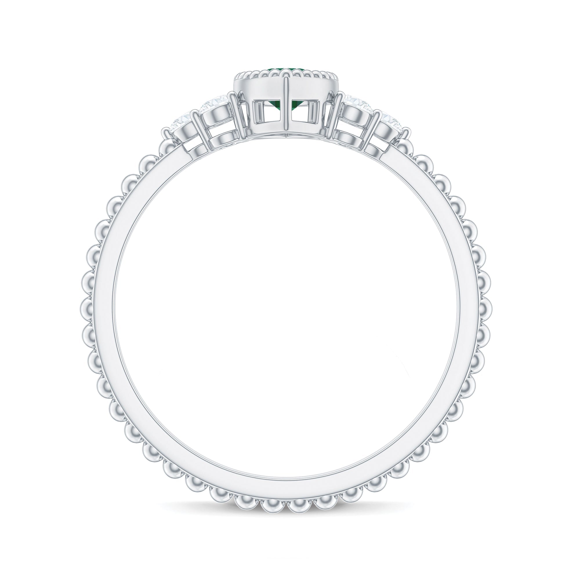 Vintage Inspired Emerald Promise Engagement Ring with Trio Diamond