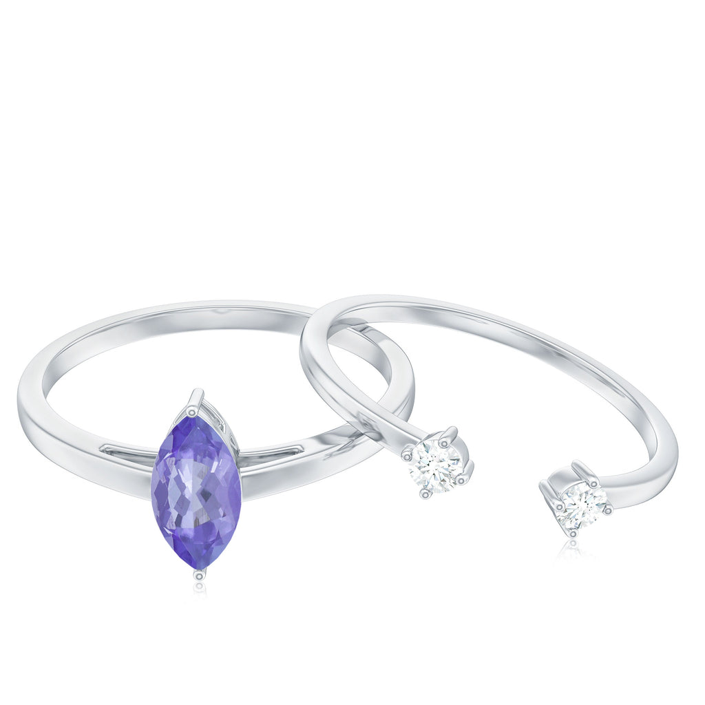 Natural Marquise Tanzanite Diamond Promise Ring Set of 2