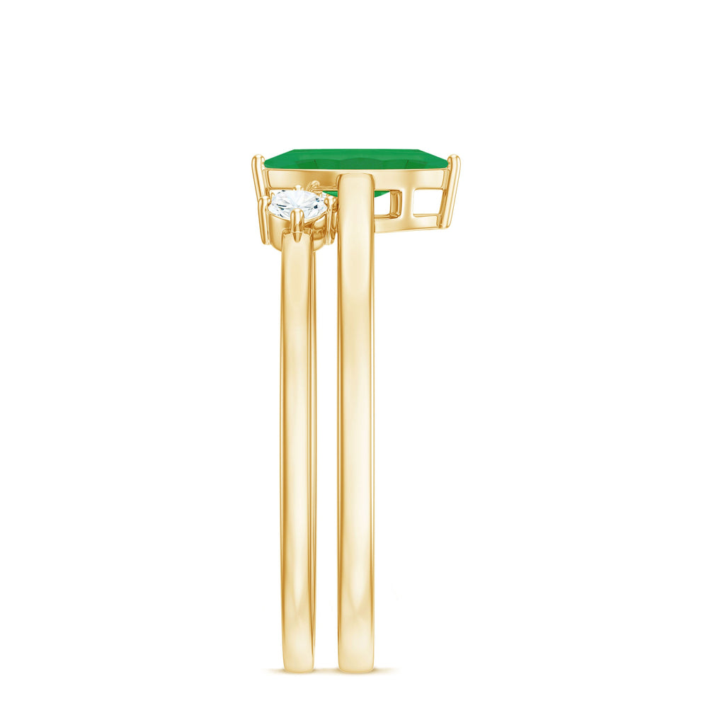 Natural Marquise Emerald Diamond Promise Ring Set of 2