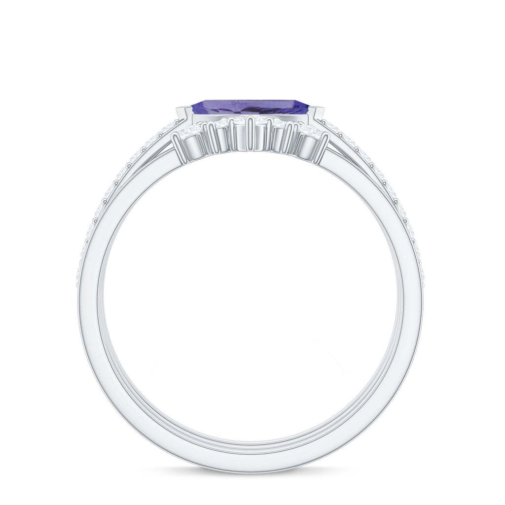 Certified Real Marquise Tanzanite 3 Piece Wedding Ring Set with Diamond