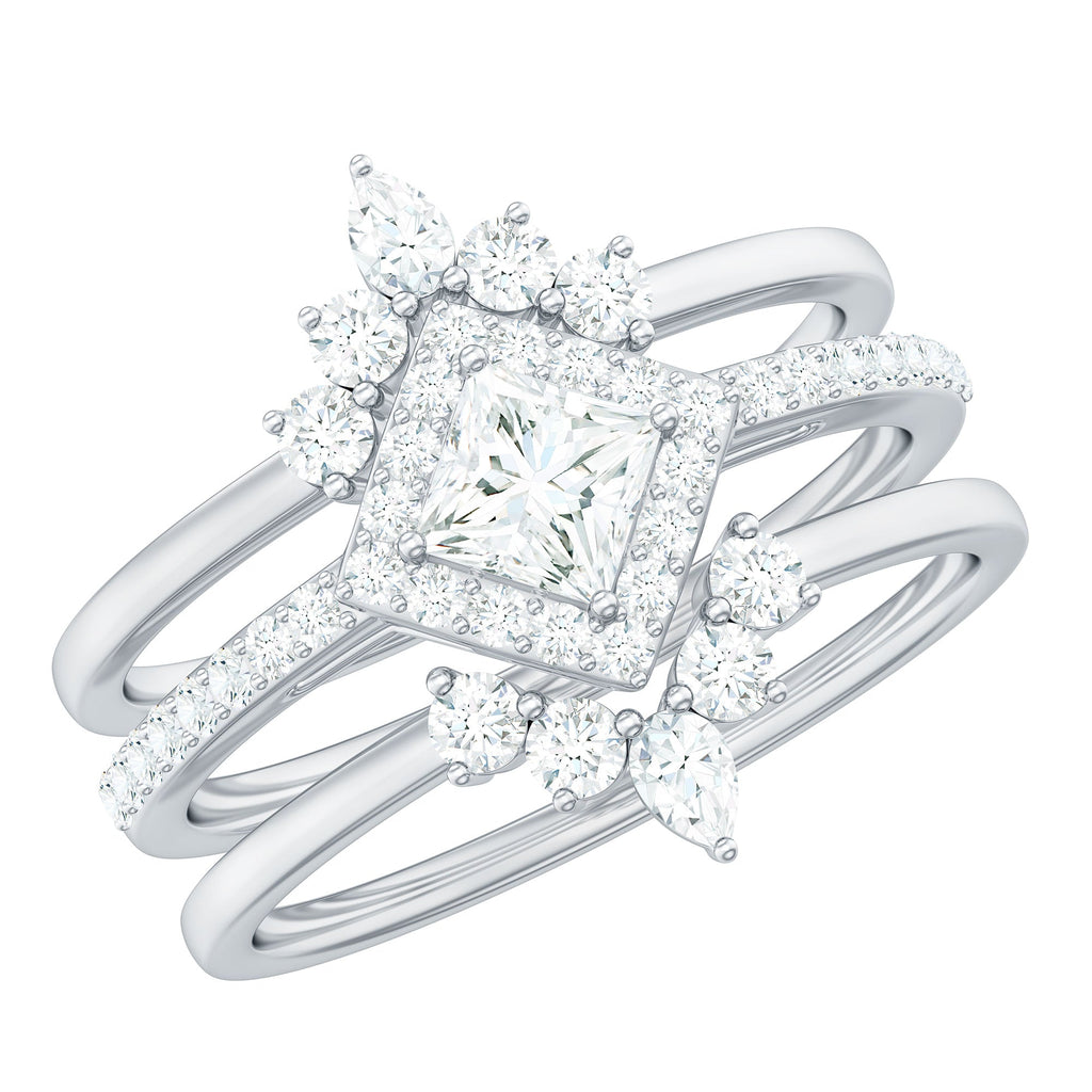 1.25 CT Princess Cut Zircon Trio Wedding Ring Set in Gold