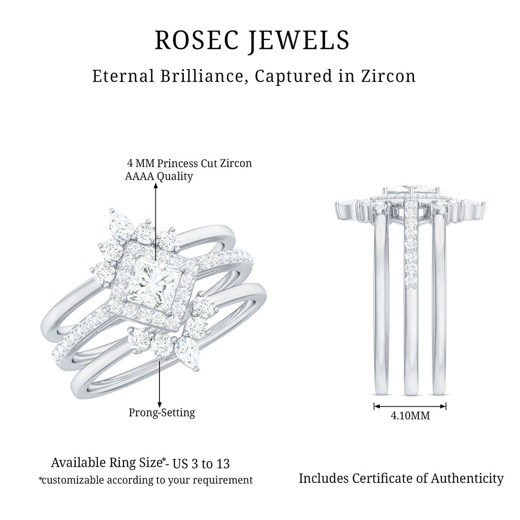 1.25 CT Princess Cut Zircon Trio Wedding Ring Set in Gold