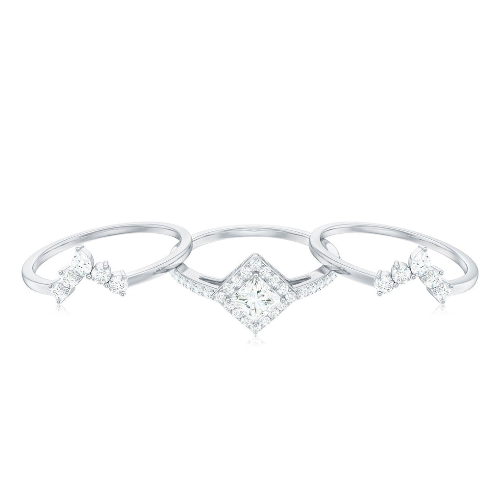 1.25 CT Princess Cut Zircon Trio Wedding Ring Set in Gold
