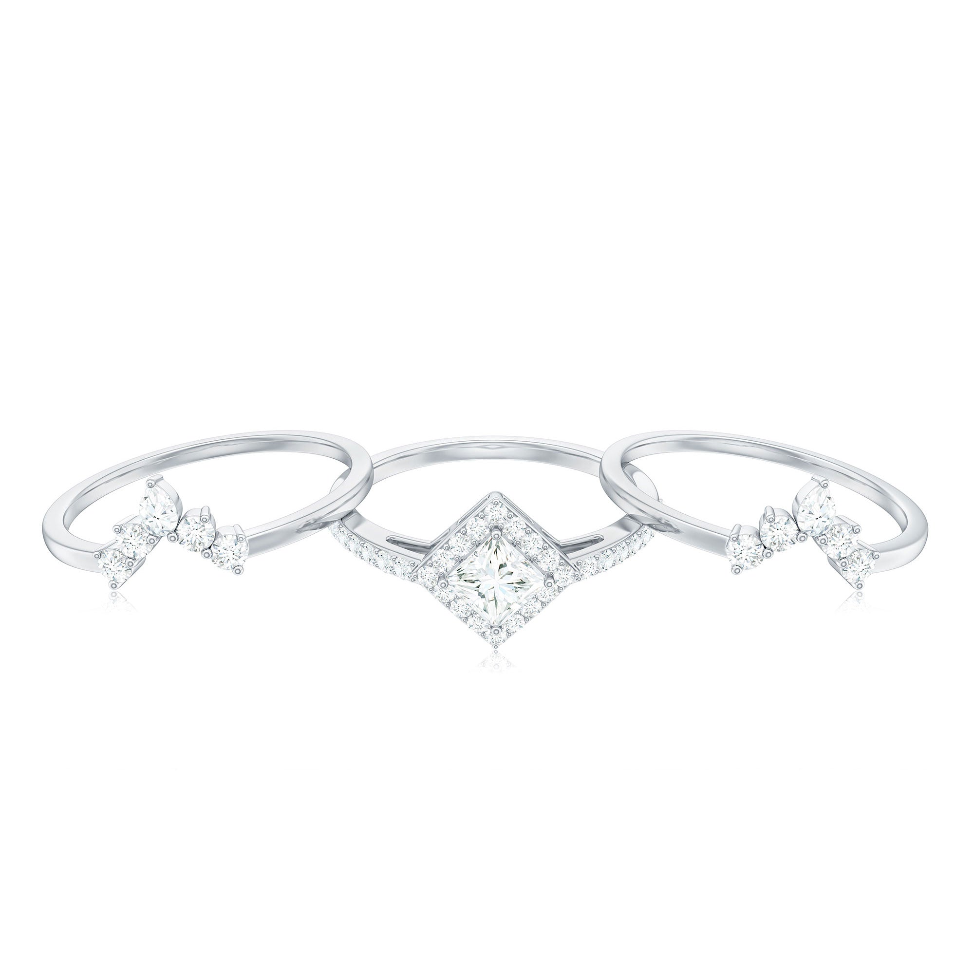 1.25 CT Princess Cut Zircon Trio Wedding Ring Set in Gold