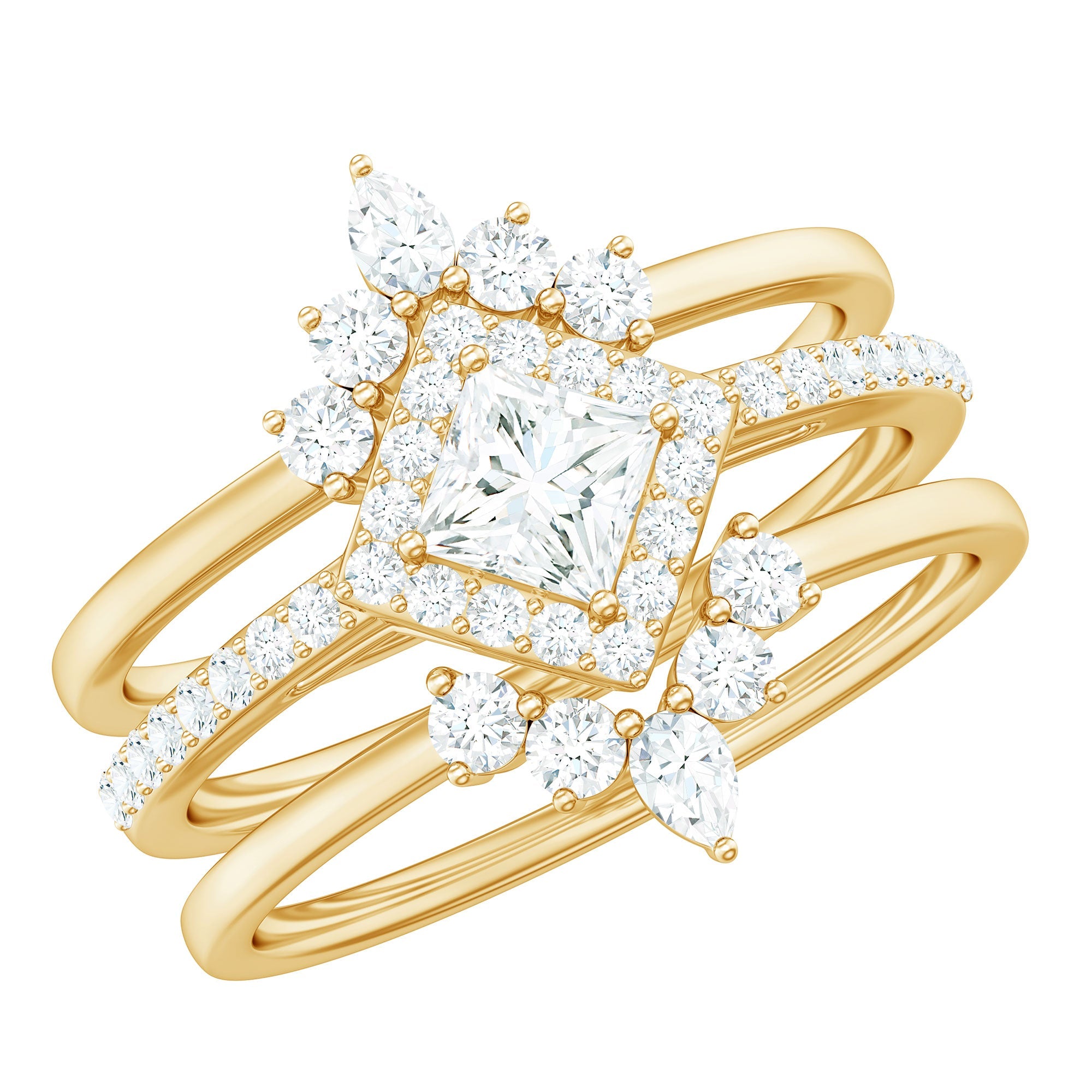 1.25 CT Princess Cut Zircon Trio Wedding Ring Set in Gold
