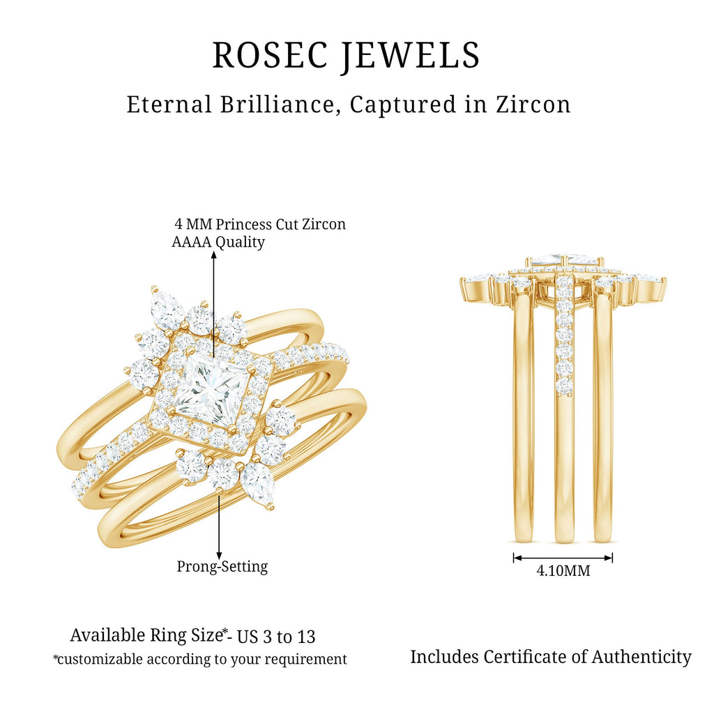 1.25 CT Princess Cut Zircon Trio Wedding Ring Set in Gold