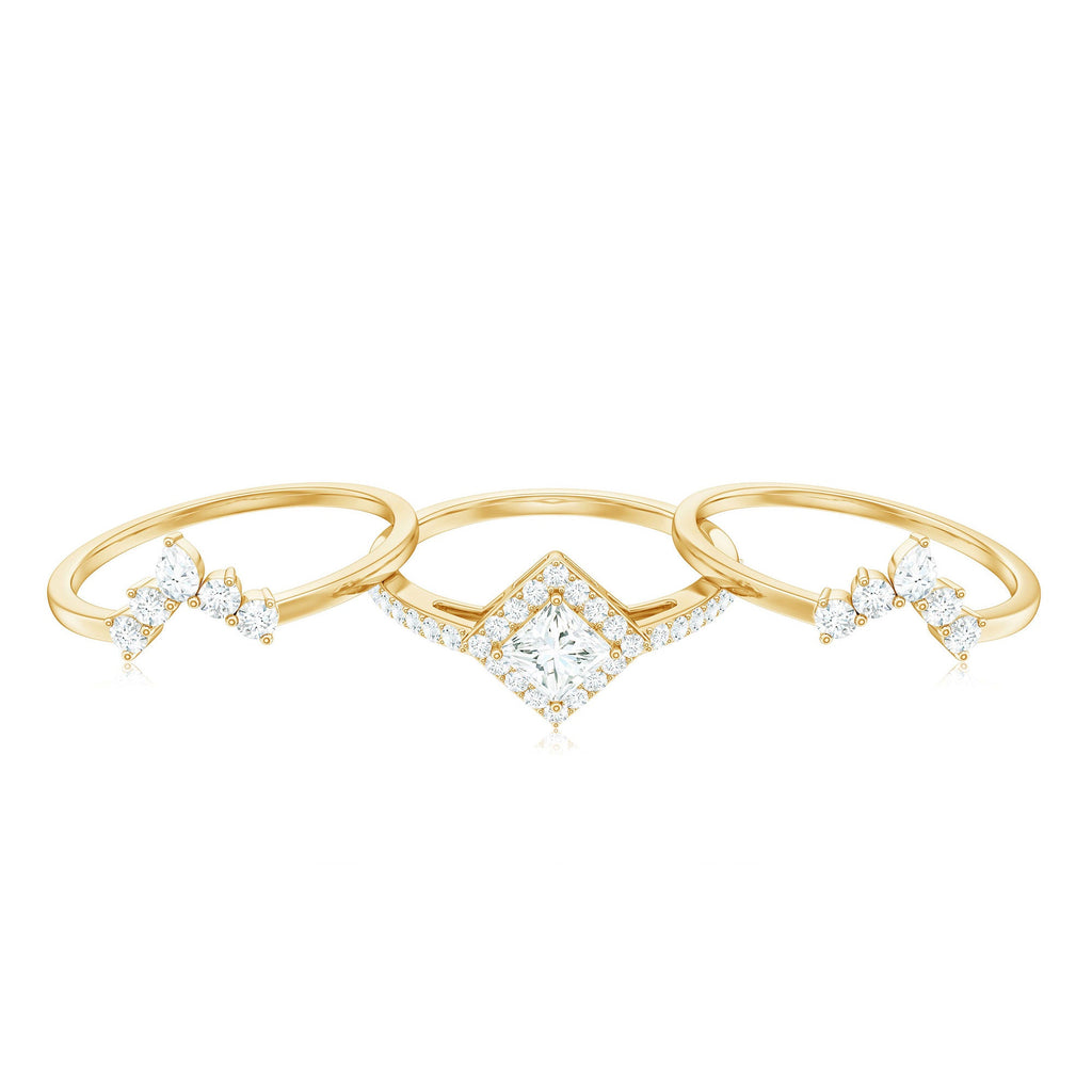 1.25 CT Princess Cut Zircon Trio Wedding Ring Set in Gold