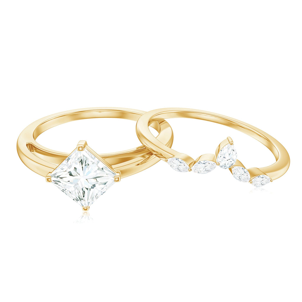 Princess Cut Moissanite Solitaire Wedding Ring Set for Her