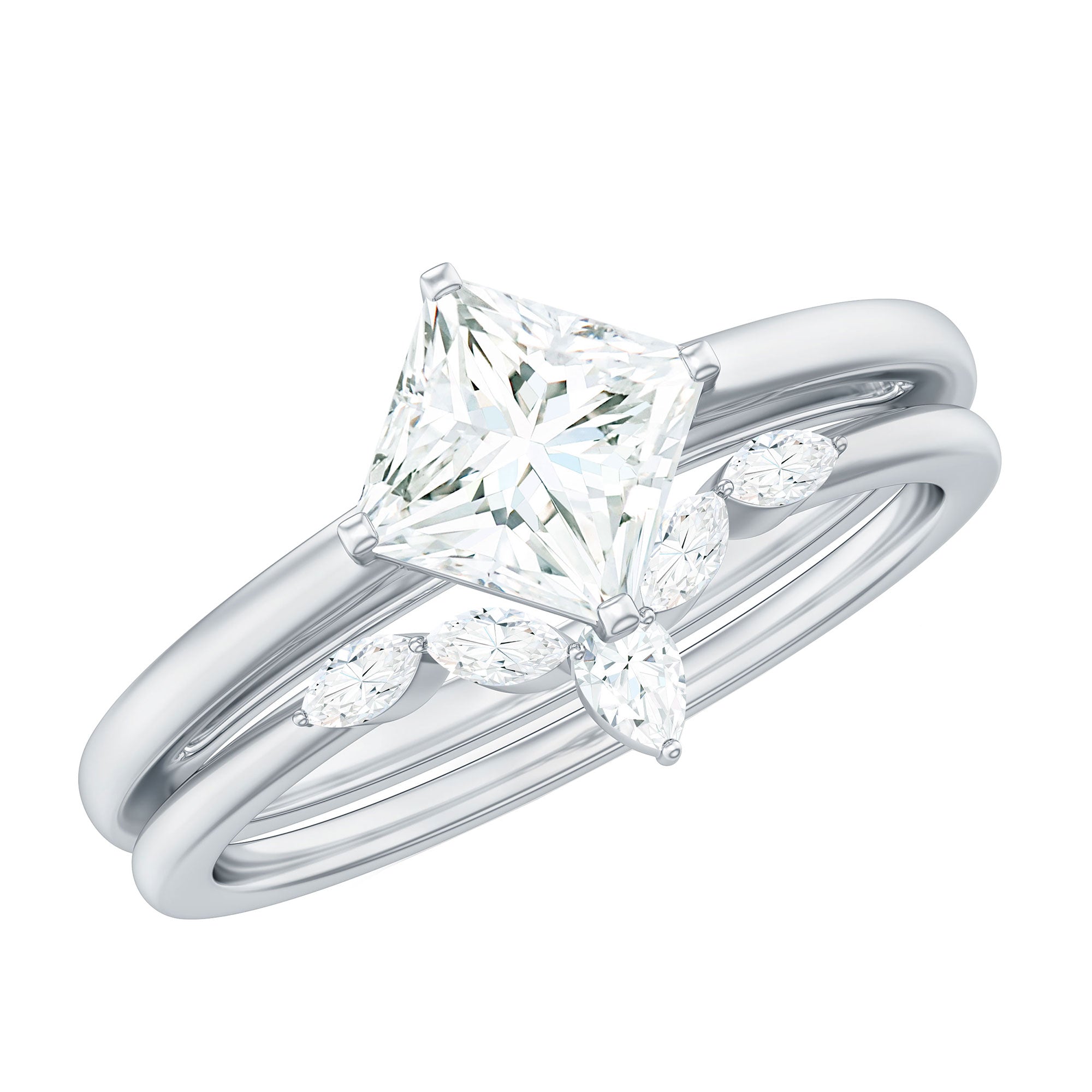 Cubic Zirconia Solitaire Ring Set with V Shape Band