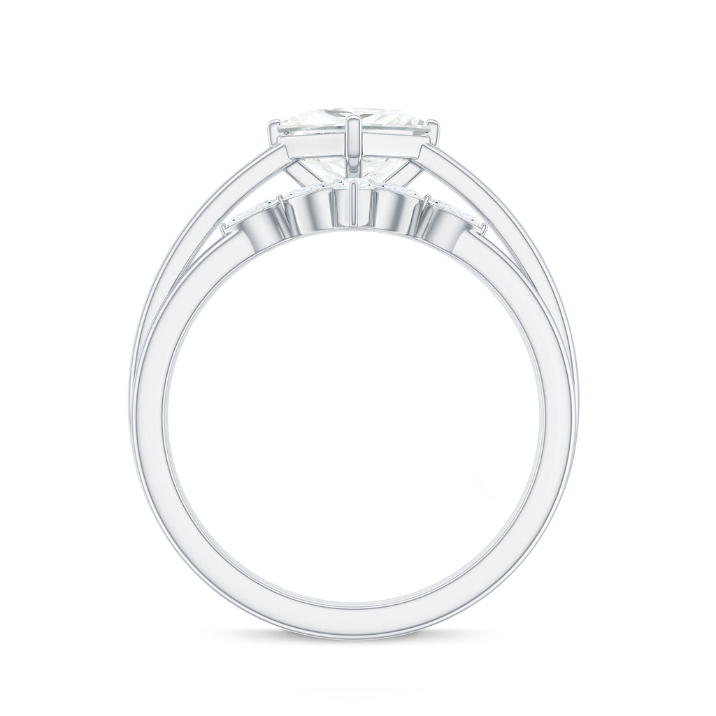Cubic Zirconia Solitaire Ring Set with V Shape Band