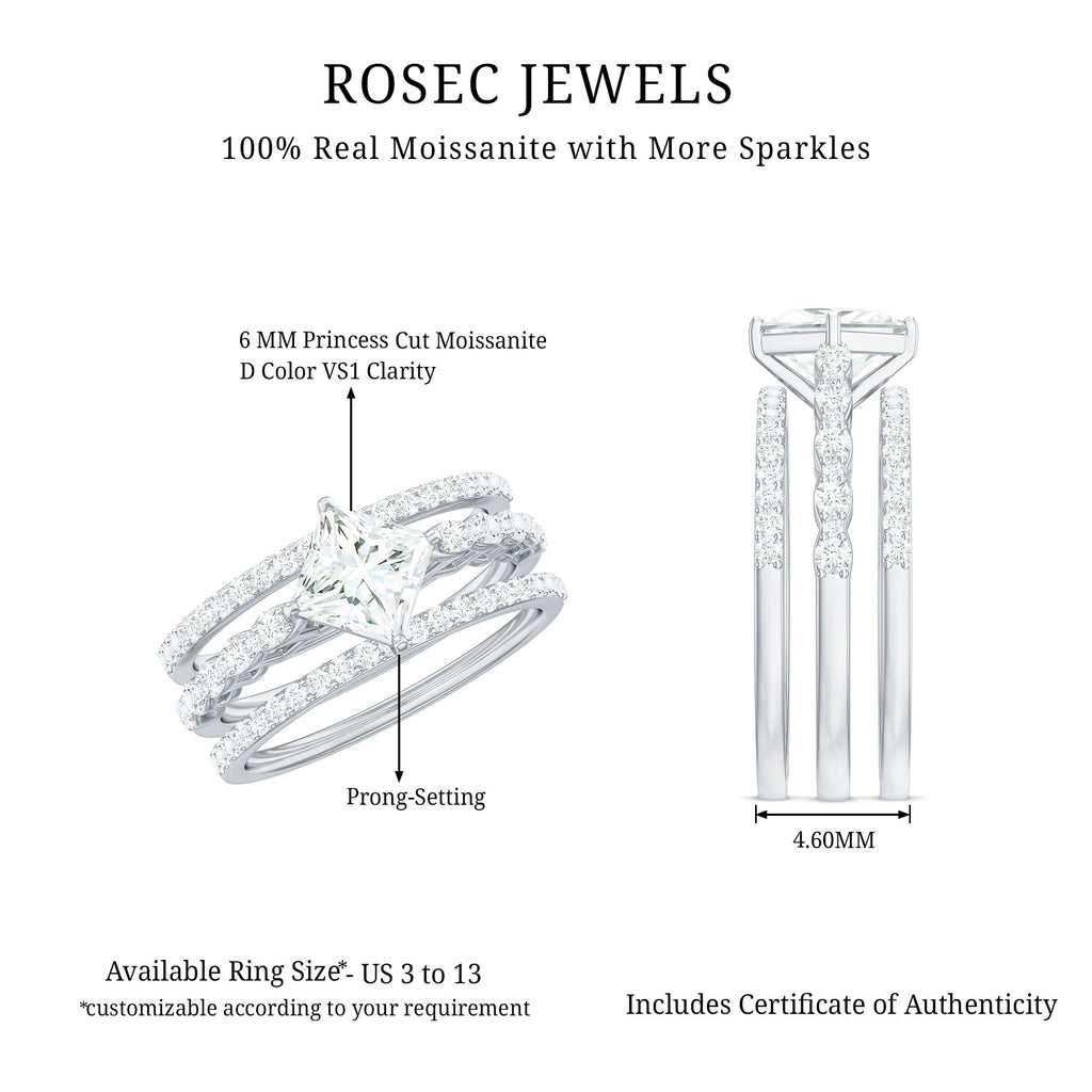 Princess Cut Moissanite 3 Piece Bridal Ring Set