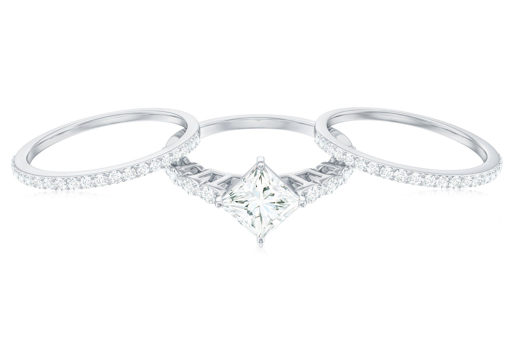 Princess Cut Moissanite 3 Piece Bridal Ring Set