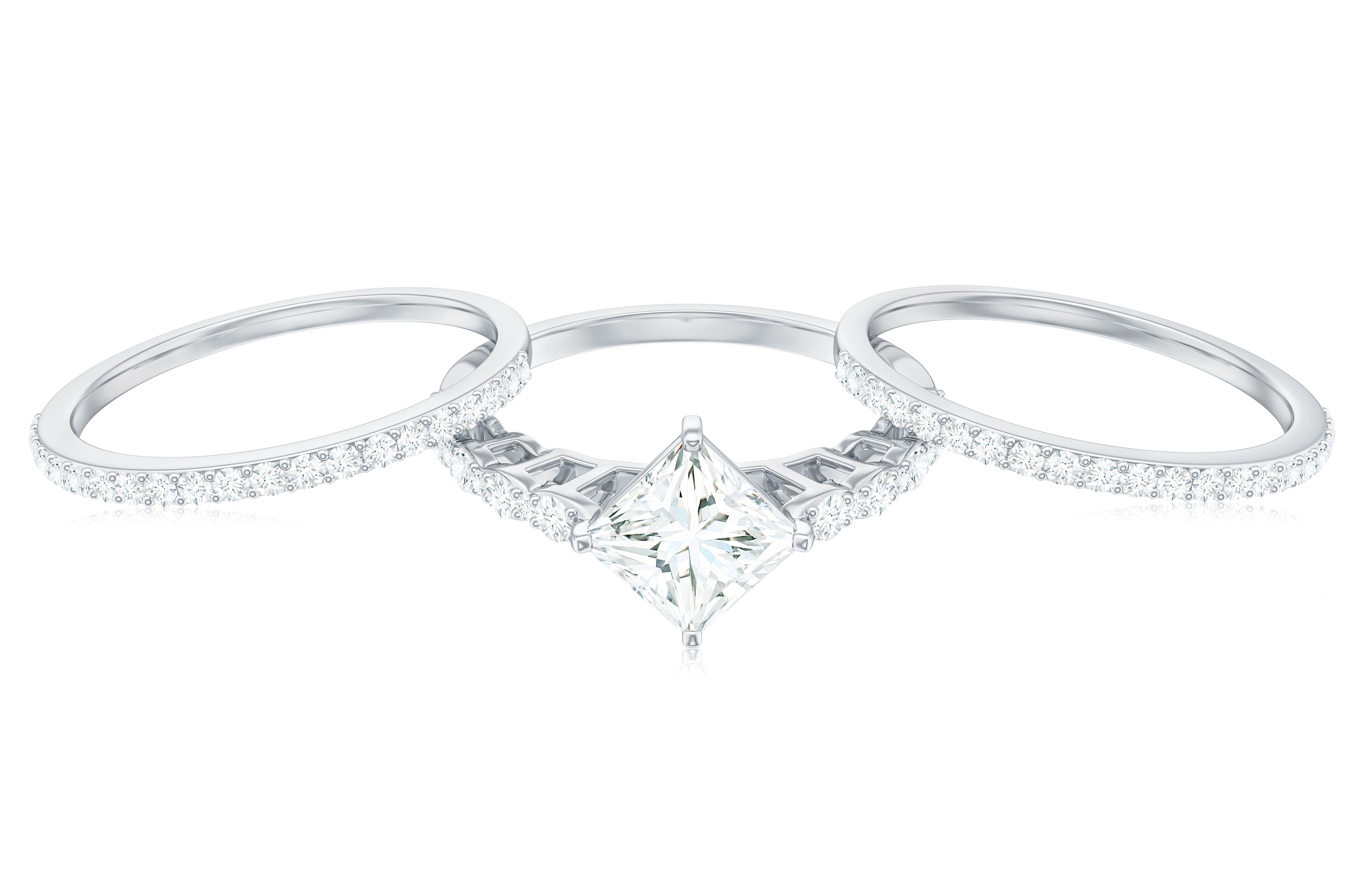 Princess Cut Moissanite 3 Piece Bridal Ring Set