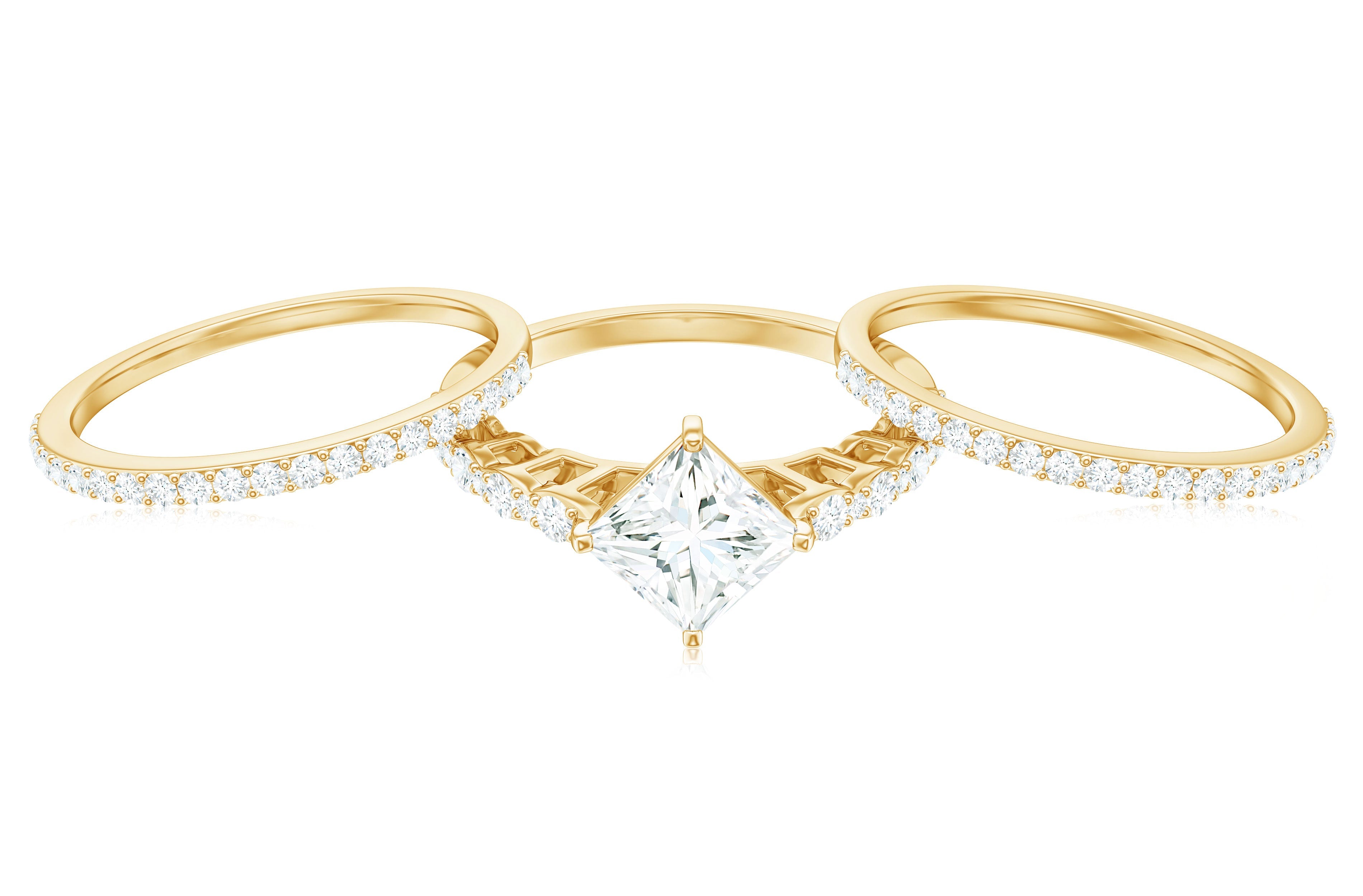Princess Cut Moissanite 3 Piece Bridal Ring Set