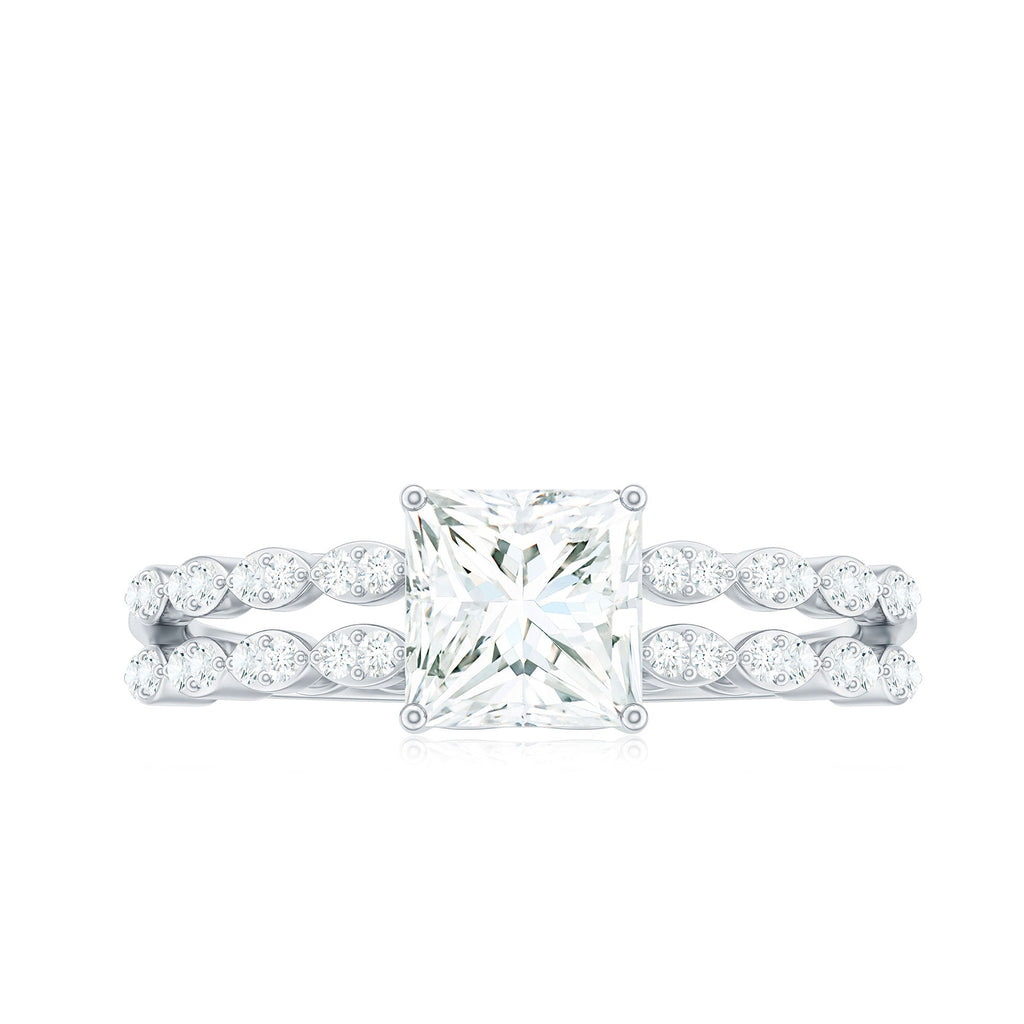 Princess Cut Zircon Double Band Engagement Ring with Side Stones