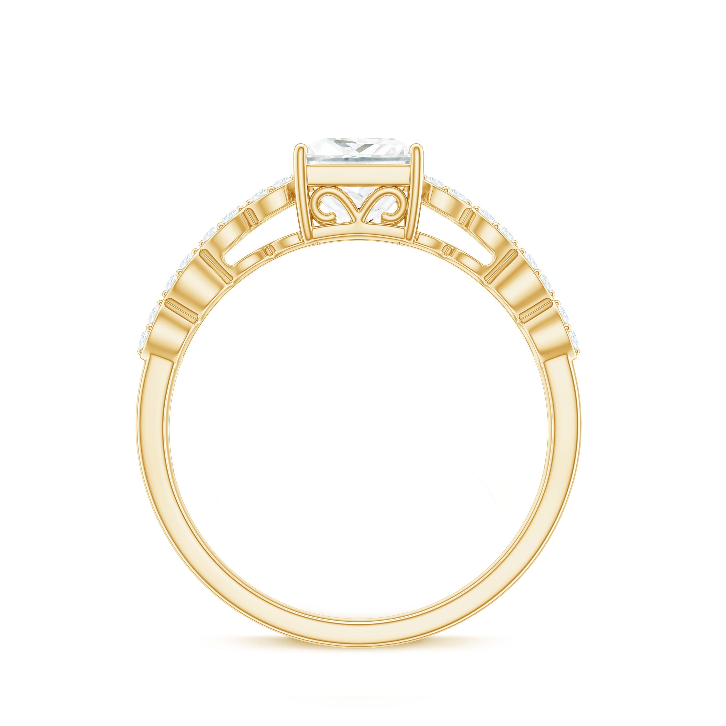 Princess Cut Zircon Double Band Engagement Ring with Side Stones