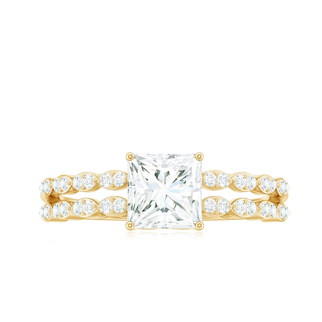 Princess Cut Zircon Double Band Engagement Ring with Side Stones
