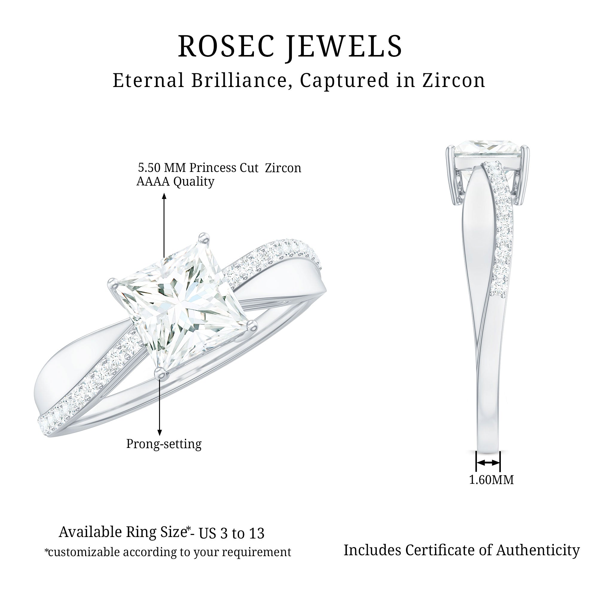 1.25 CT Princess Cut Cubic Zirconia Solitaire Engagement Ring in Gold