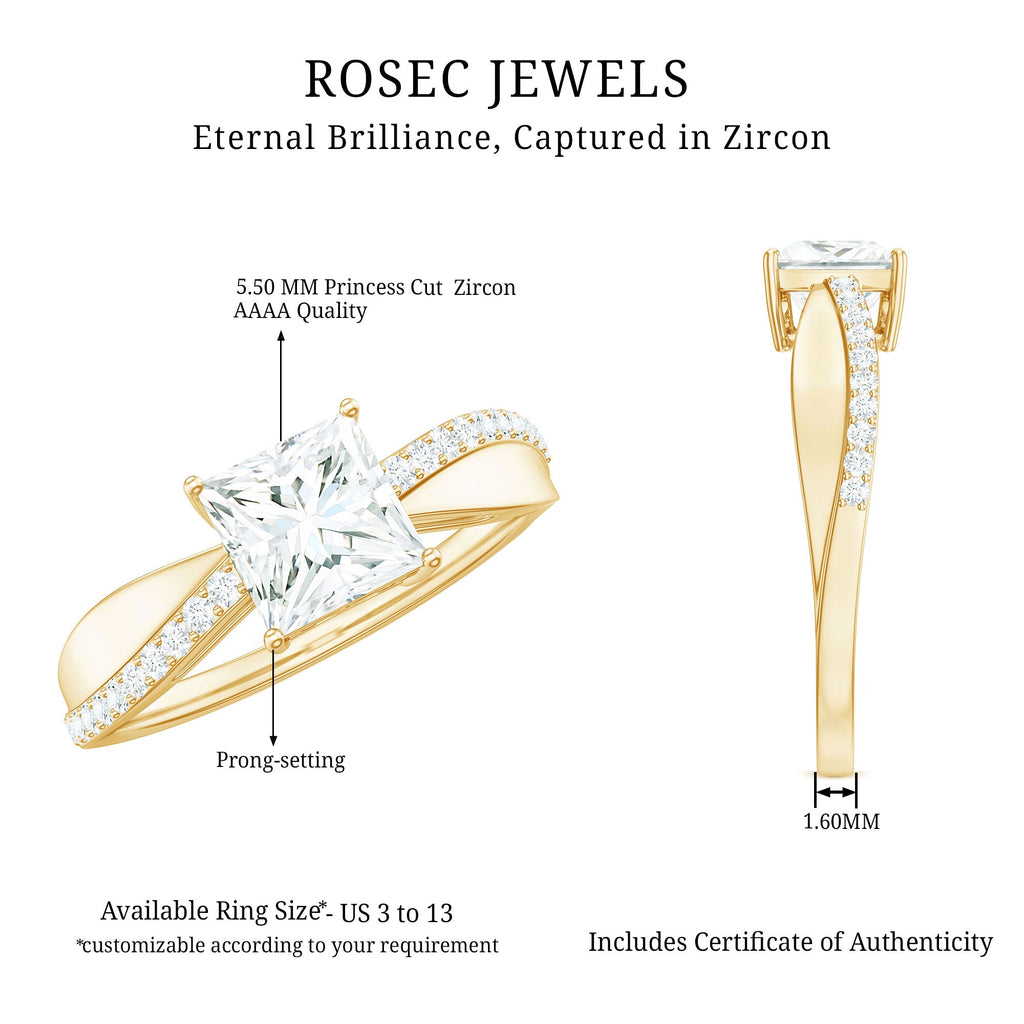 1.25 CT Princess Cut Cubic Zirconia Solitaire Engagement Ring in Gold