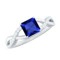 Princess Cut Solitaire Lab-Created Blue Sapphire and Diamond Ring