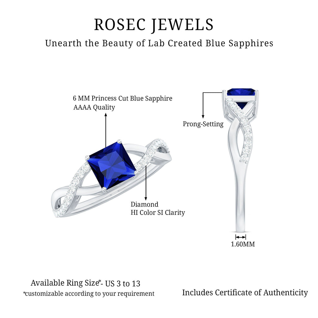 Princess Cut Solitaire Lab-Created Blue Sapphire and Diamond Ring
