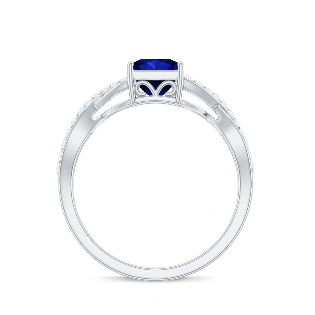 Princess Cut Solitaire Lab-Created Blue Sapphire and Diamond Ring