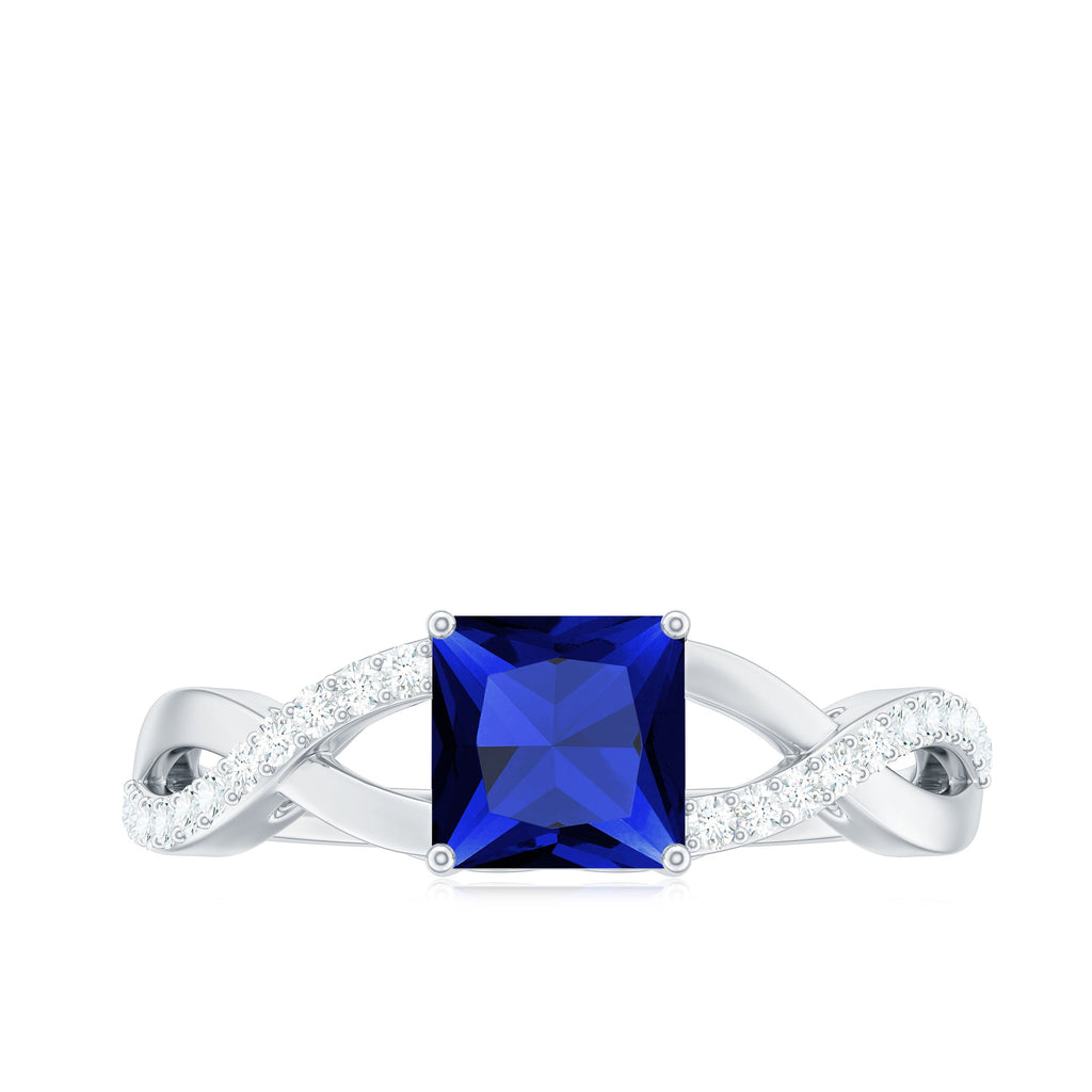 Princess Cut Solitaire Lab-Created Blue Sapphire and Diamond Ring