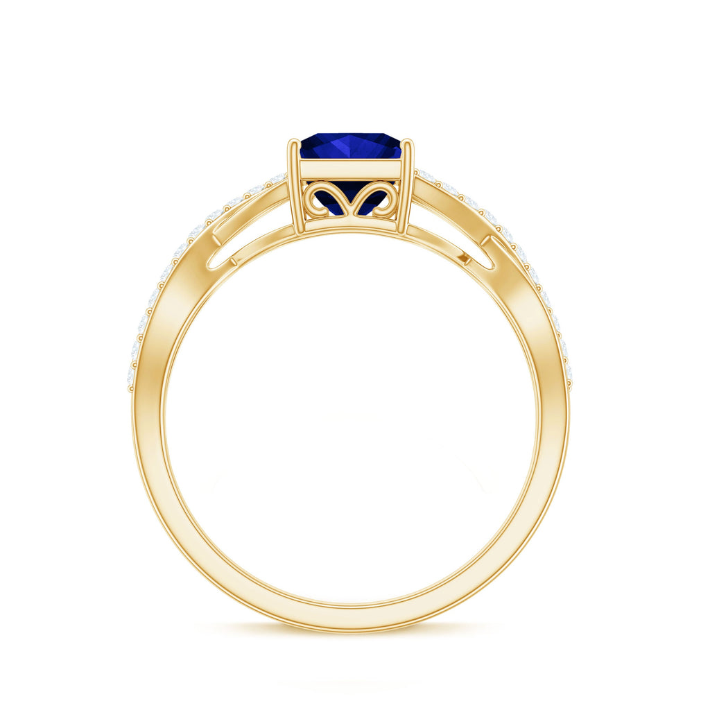 Princess Cut Solitaire Lab-Created Blue Sapphire and Diamond Ring