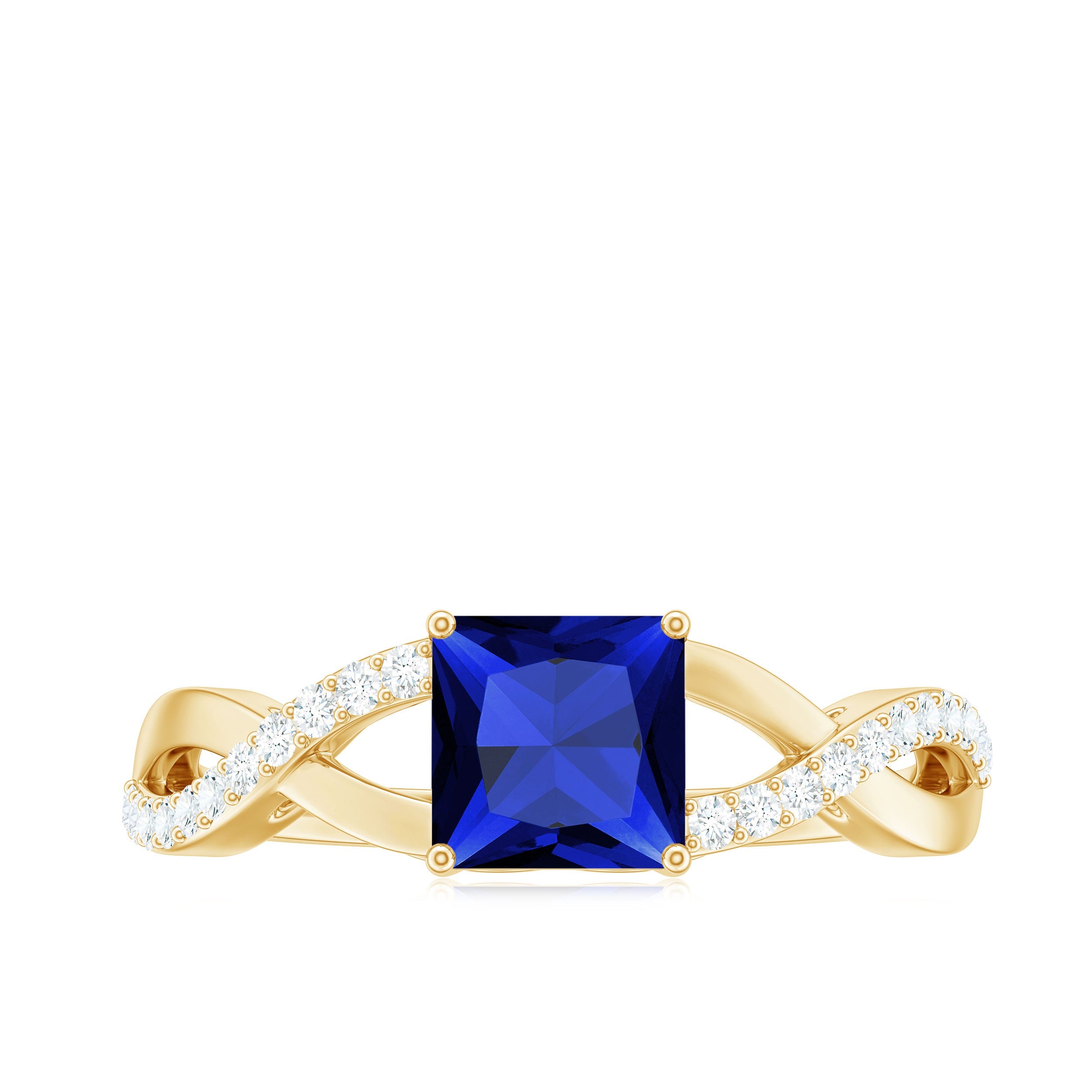 Princess Cut Solitaire Lab-Created Blue Sapphire and Diamond Ring