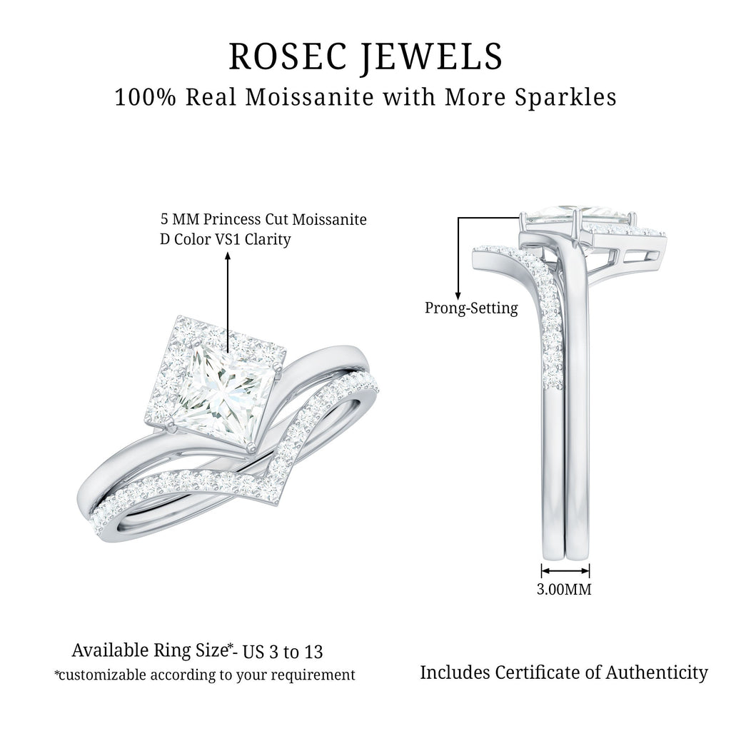Certified Princess Cut Moissanite Wedding Ring Set
