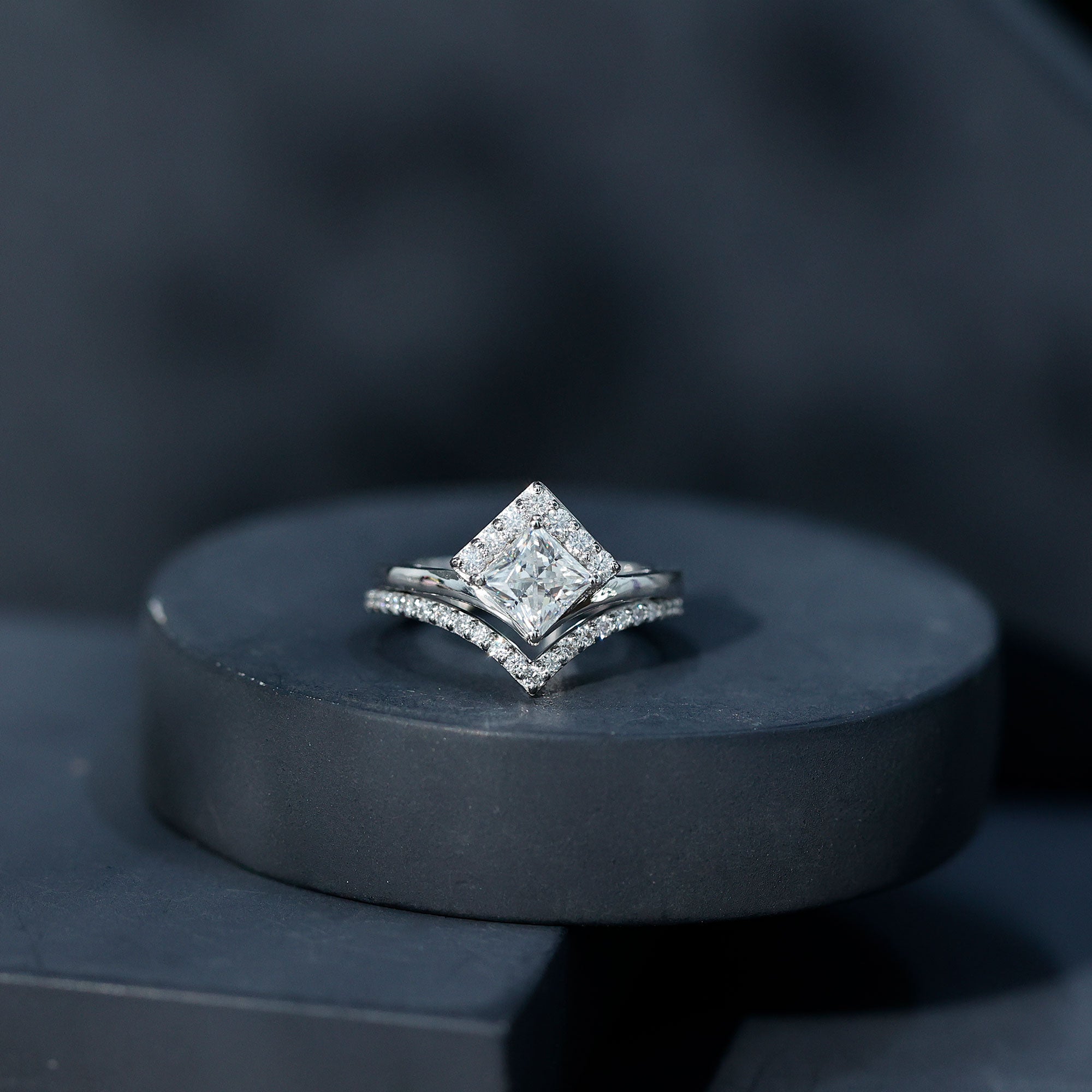 Certified Princess Cut Moissanite Wedding Ring Set