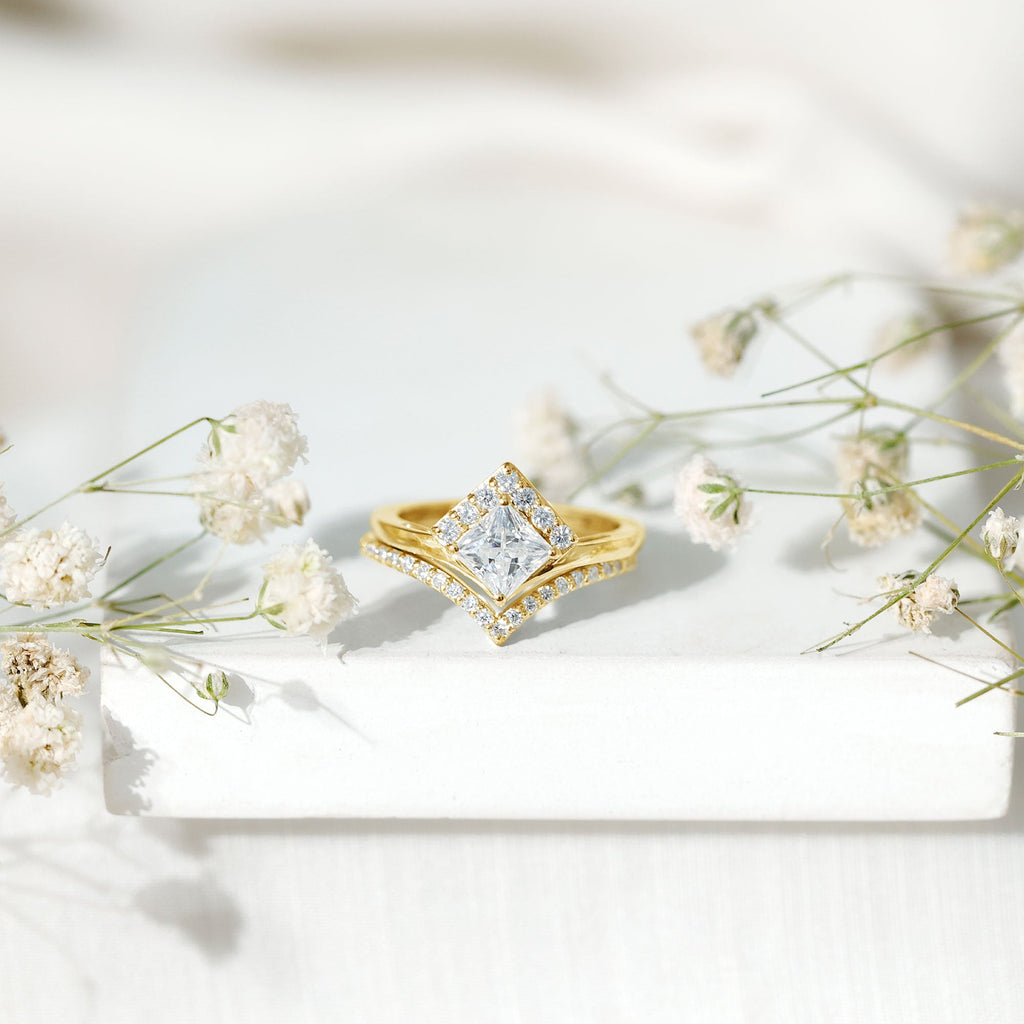 Certified Princess Cut Moissanite Wedding Ring Set
