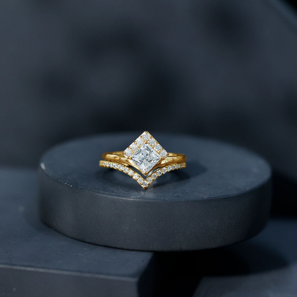 Certified Princess Cut Moissanite Wedding Ring Set