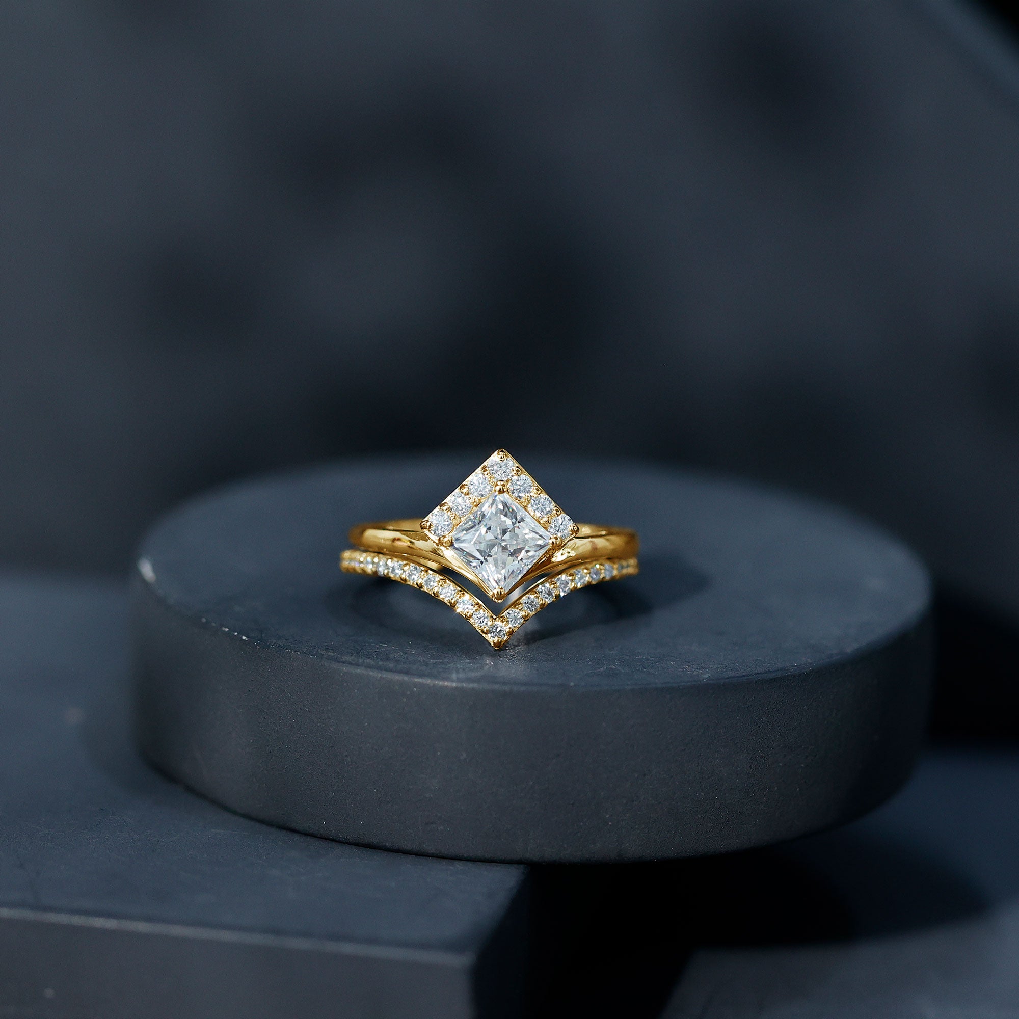 Certified Princess Cut Moissanite Wedding Ring Set