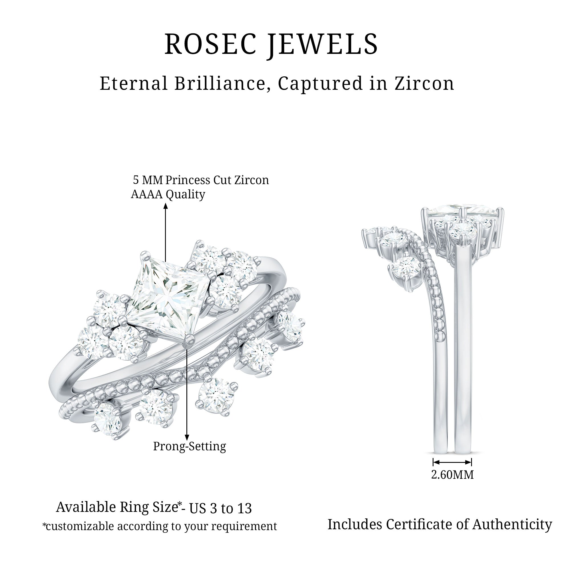 1.50 CT Princess Cut Cubic Zirconia Wedding Ring Set in Gold