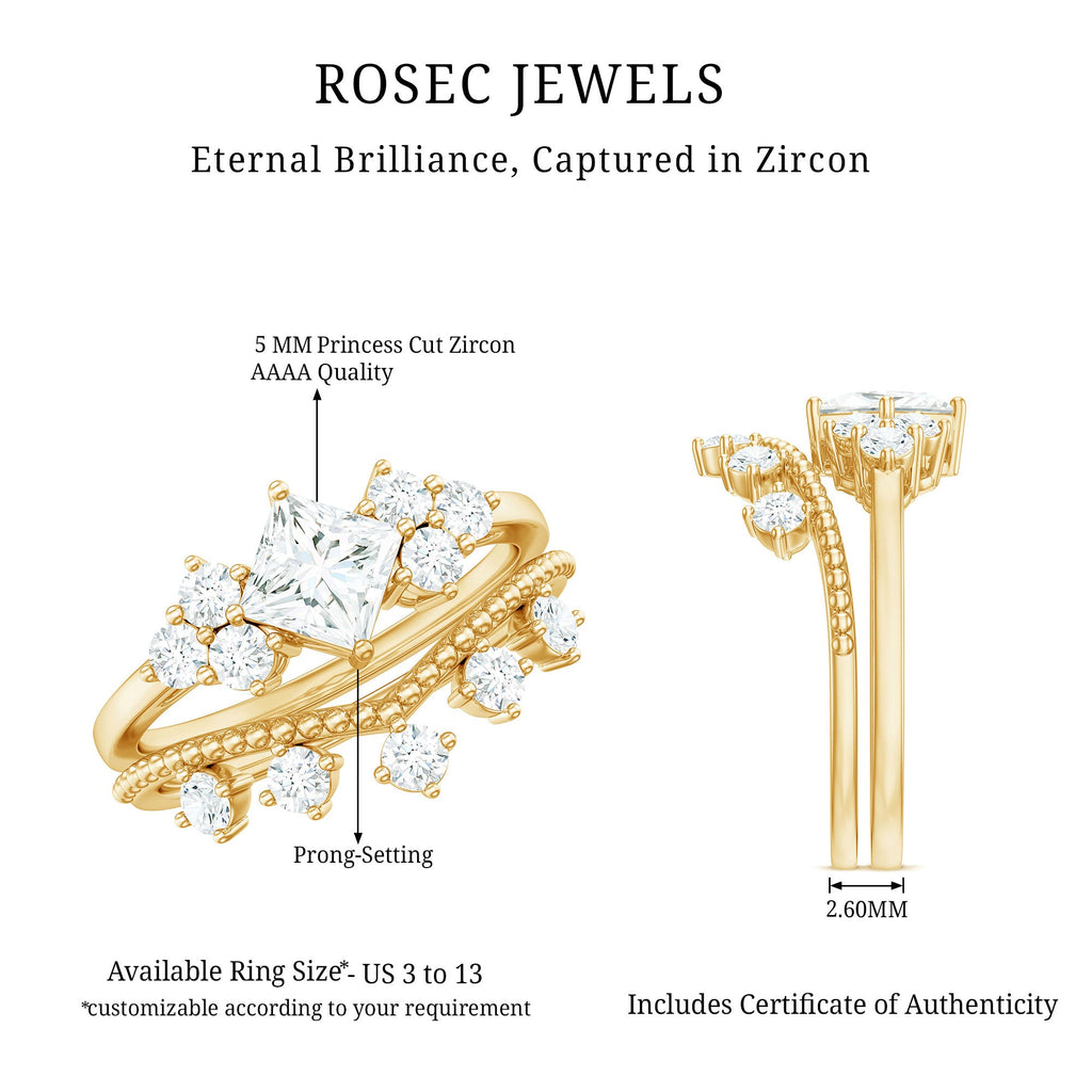 1.50 CT Princess Cut Cubic Zirconia Wedding Ring Set in Gold