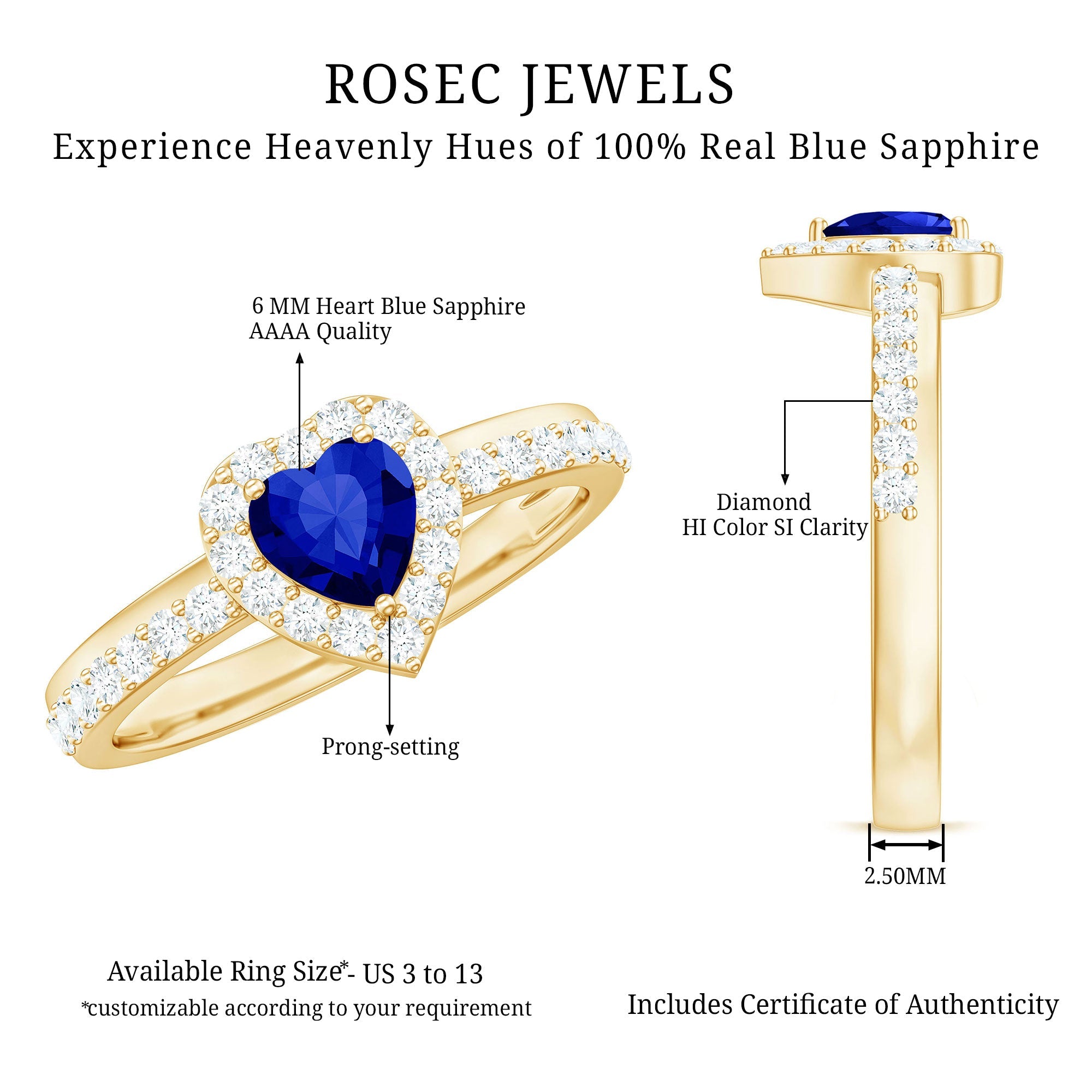 Certified 1 Carat Lab Grown Blue Sapphire Heart Engagement Ring with Diamond Halo