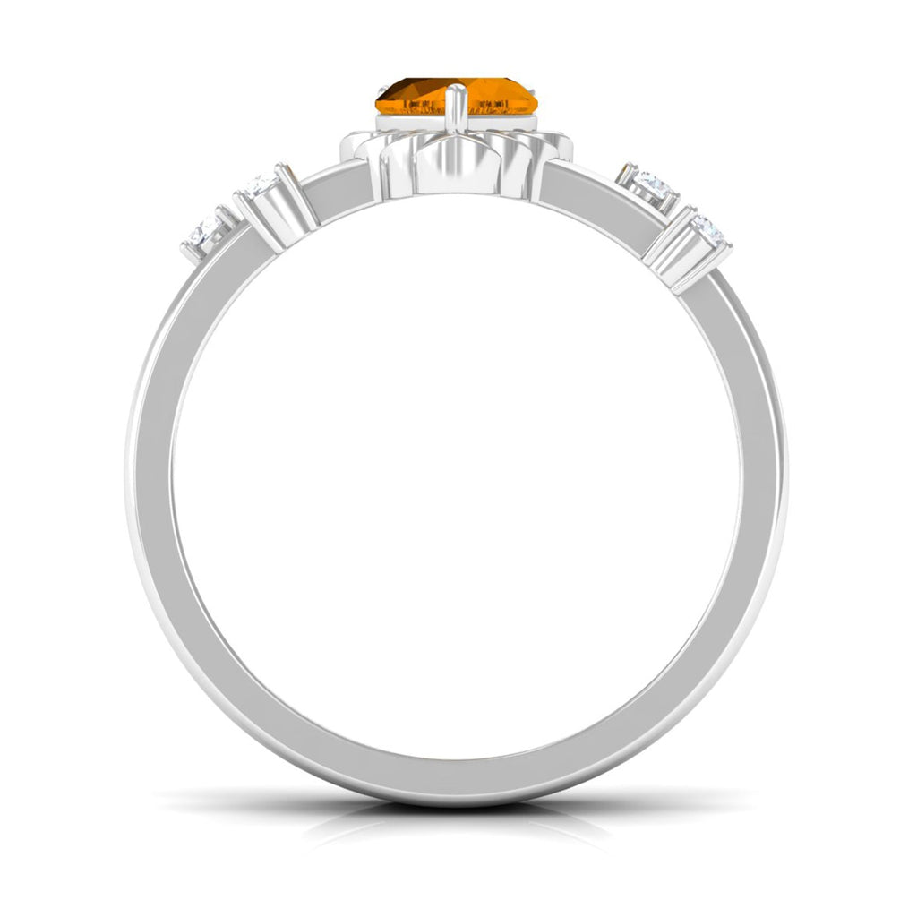 Heart Shape Citrine Solitaire Double Band Ring with Diamond