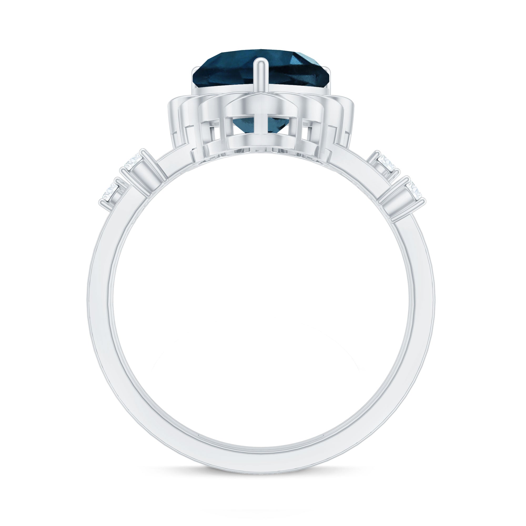 3/4 CT Heart Shape London Blue Topaz Double Band Ring with Diamond