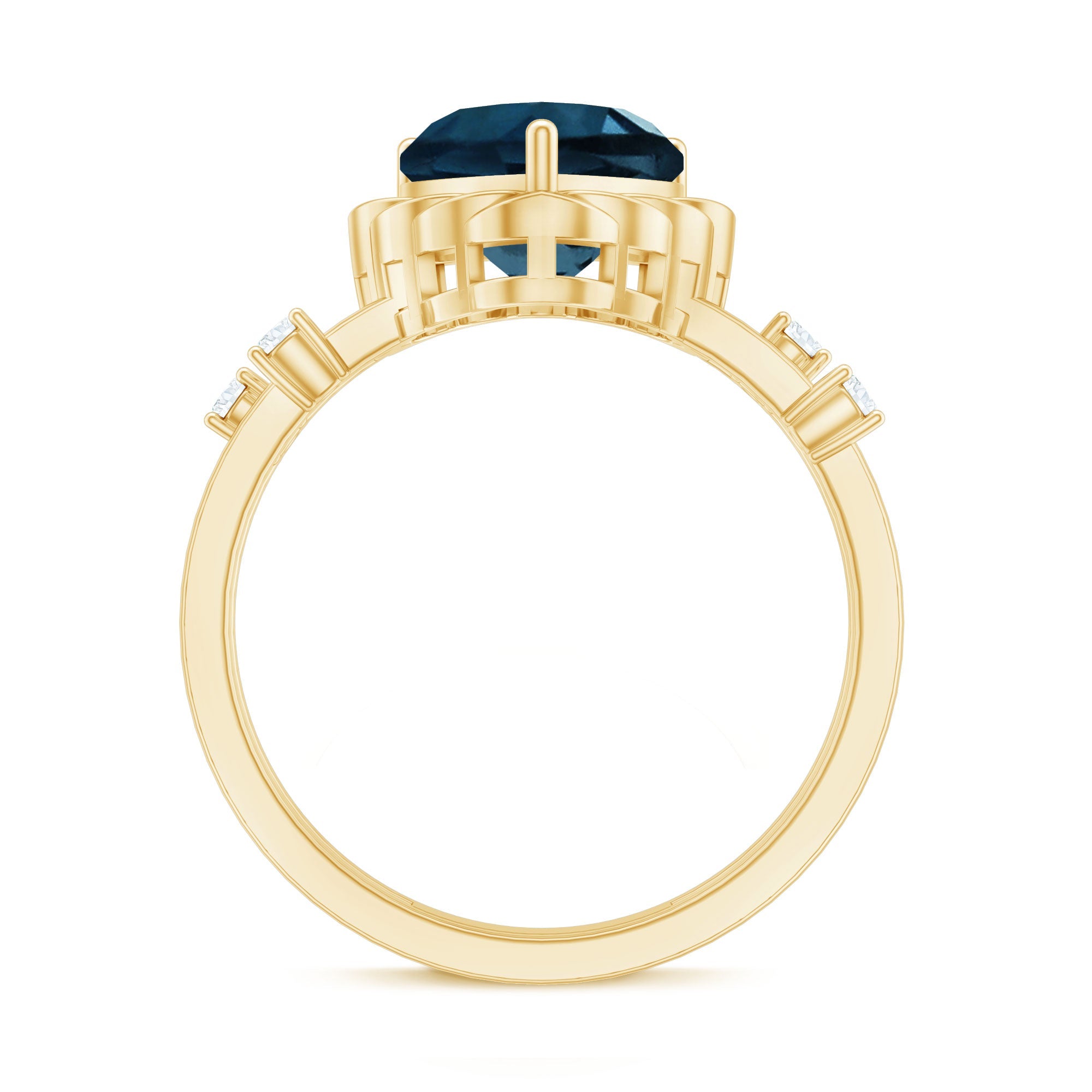 3/4 CT Heart Shape London Blue Topaz Double Band Ring with Diamond