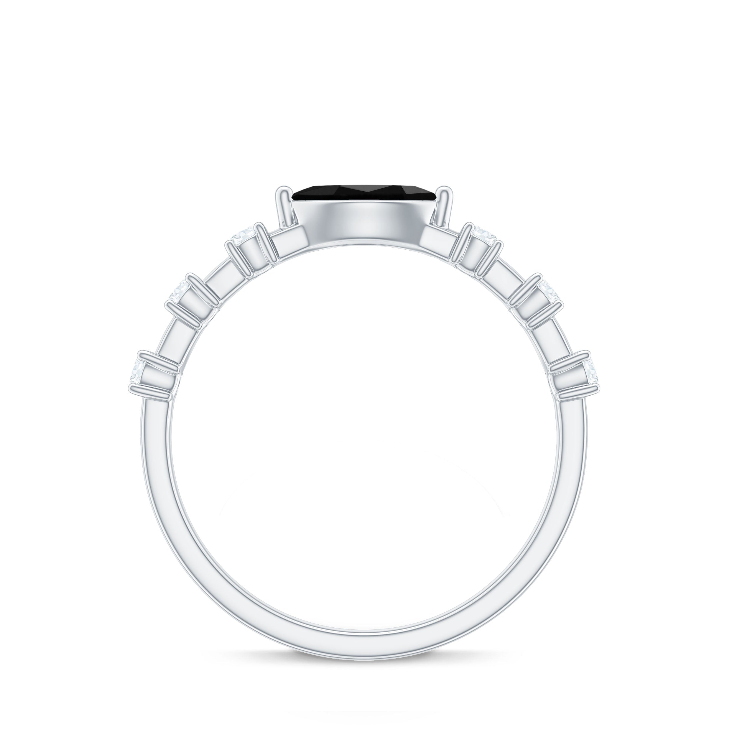 4x8mm Marquise Cut Black Onyx Minimal East West Ring with Diamond